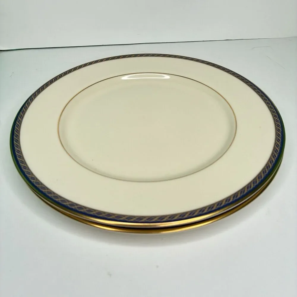 Lenox Hamilton Dinner Plate Ivory Gold Trim Fine China Made In USA Set of 2